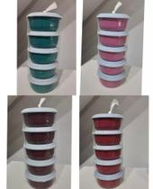 Kit 5 potes redondos com tampa branca