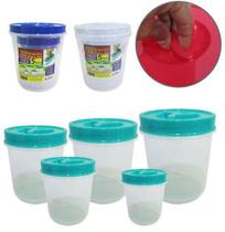 Kit 5 Potes Redondos Para Mantimentos Transparentes - Tampa De Rosca Kit 5 Potes Redondos Para Mantimentos Transparentes - Tampa De Rosca