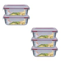 Kit 5 Potes Retangular 4 Travas Marmita Canelado 1520ml