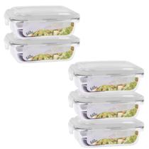 Kit 5 Potes Retangular 4 Travas Marmita Canelado 640m Kit 5 Potes Retangular 4 Travas Marmita Canelado 640m