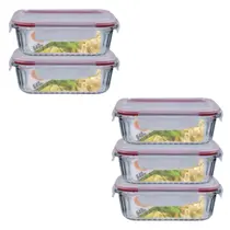 Kit 5 Potes Retangular 4 Travas Marmita Canelado 640ml