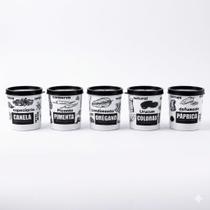 Kit 5 Potes Temperos Rótulo Fechamento Hermético Decorativo