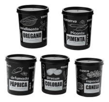 Kit 5 Potes Temperos Rótulo Fechamento Hermético Decorativo Kit 5 Potes Temperos Rótulo Fechamento Hermético Decorativo