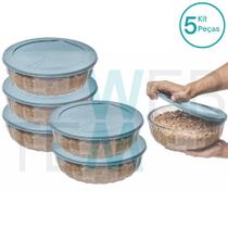 Kit 5 Potes Tigela Saladeira de Vidro com Tampa Plástica Oceani 1,5 litro Vitazza: Para Servir e Organização de Cozinha e Geladeira Opção Sustentável