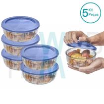 Kit 5 Potes Tigela Saladeira de Vidro com Tampa Plástica Oceani 600ml Vitazza: Para Servir e Organização de Cozinha e Geladeira Opção Sustentável
