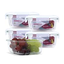 Kit 5 Potes Vidro Hermético Trava Quadrado 520ml Marmita
