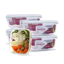 Kit 5 Potes Vidro Hermético Trava Quadrado 800ml Marmita