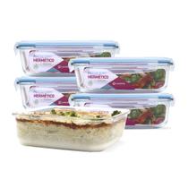 KIT 5 Potes Vidro Herméticos Retangulares 1520ml