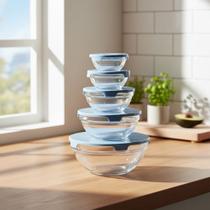 Kit 5 Potes Vidro Herméticos Tampa Organizador Marmita Micro Sortido