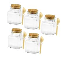 Kit 5 Potes Vidro Quadrado Com Colher Tempero 90Ml