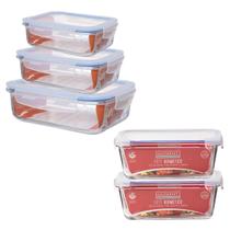 Kit 5 Potes Vidro Retangular Tampa Hermética Alimentos