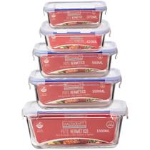 Kit 5 Potes Vidro Retangular Tampa Hermética Varios Tamanhos