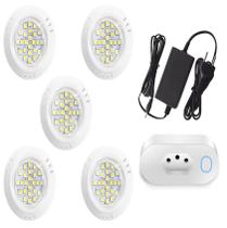 Kit 5 Power Led 5w 3000k Abs Branco + Fonte + Tomada Wifi