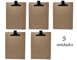Kit 5 Pranchetas Madeira A4 Oficio Prendedor De Metal Novacril