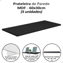 Kit 5 Prateleira 60x30cm 100% Mdf Para Trilho Mão Francesa Preto