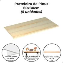 Kit 5 Prateleira Painel De Pinus 60x30cm Multiuso Natural