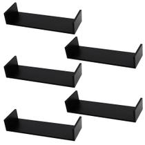 Kit 5 Prateleiras U Mdf 55x10cm Preto Nicho Livros Revista