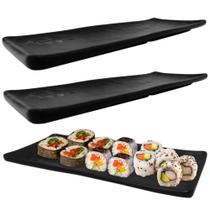 Kit 5 Pratos 28,5 Cm para Sushi Melamina / Plastico Preto Bestfer