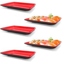 Kit 5 Pratos em Melamina 21x13 Cm Vermelho para Petiscos e Sushis Fuxing