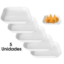 Kit 5 Pratos Quadrado 17,8cm em Melamina Branco Fuxing