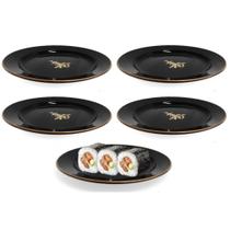 Kit 5 Pratos Redondos Modelo Pequeno 15,5 Cm para Sushi Preto Nihon Shikko