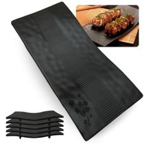 Kit 5 Pratos Travessa Ondulado em Melamina para Sushi Cor Preto Bestfer