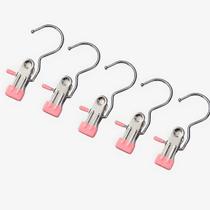 Kit 5 Prendedores Metal Com Gancho Giratório 360 Para Roupas Varal Armário Resistente