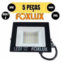 Kit 5 projetor refletor led aluminio 50w 6500k bivolt foxlux