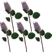 Kit 5 Proteas Artificiais Lilás Com Lindas Folhas Verdes