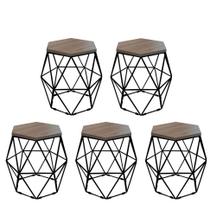 Kit 5 Puff Banqueta Luna Decorativo Sala Quarto Ferro Preto Assento MDF Imbuia - Ahazzo Móveis