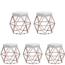 Kit 5 Puffs decorativos aramado Vanessa-material sintético branco
