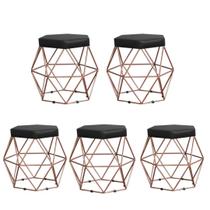 Kit 5 Puffs decorativos aramado Vanessa-material sintético preto