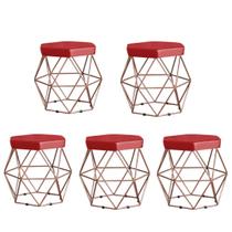 Kit 5 Puffs decorativos aramado Vanessa-material sintético vermelho