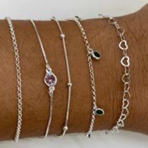 Kit 5 Pulseira Infantil Criança Coração Bolinha Pedra Prata Kit 5 Pulseira Infantil Criança Coração Bolinha Pedra Prata