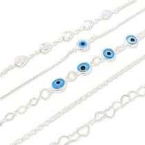 KIt 5 Pulseira Olho Grego Zirconia Coração Prata Legitima 925 KIt 5 Pulseira Olho Grego Zirconia Coração Prata Legitima 925