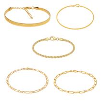 Kit 5 Pulseiras Folheadas a Ouro 18k Kit 5 Pulseiras Folheadas a Ouro 18k