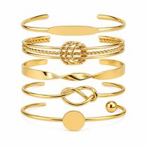 Kit 5 Pulseiras Luxo Feminina Dourada Ajustável Elegância Kit 5 Pulseiras Luxo Feminina Dourada Ajustável Elegância