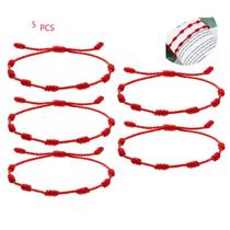 Kit 5 Pulseiras Vermelha 7 Nós Kabbalah Ajustável