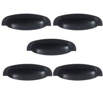 Kit 5 puxador concha colonial preto fosco 115 italy line metal 96mm com parafuso