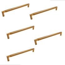 KIT 5 PUXADOR PARA MÓVEIS ZIGRINATO IL1780 224MM BRONZE ESCOVADO ( semelhante DOURADO ) ITALY LINE
