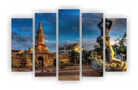 Kit 5 Quadros 1 Paisagem Cidades 108 X 67 Cm Total Mod 04