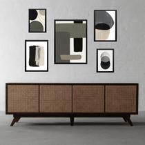 kit 5 quadros Abstratos Bege Preto Cinza - com vidro