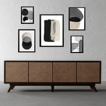 kit 5 quadros Abstratos Cinza Bege e Preto - com vidro