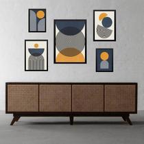 Kit 5 Quadros Abstratos ul E Amarelo Kit 5 Quadros Abstratos ul E Amarelo