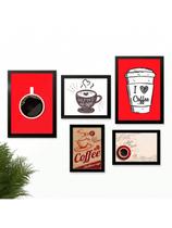 Kit 5 Quadros Cantinho do Café Placas Decorativas Cozinha Coffee Time Kit 5 Quadros Cantinho do Café Placas Decorativas Cozinha Coffee Time