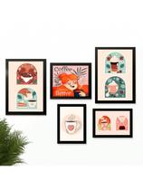 Kit 5 Quadros Cantinho do Café Placas Decorativas Cozinha Hora Do Café