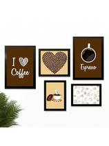 Kit 5 Quadros Cantinho do Café Placas Decorativas Cozinha I Love Espresso