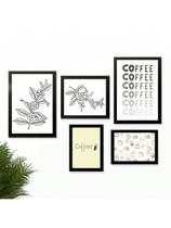 Kit 5 Quadros Cantinho do Café Placas Decorativas Ramo Café