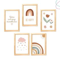 Kit 5 Quadros Decorativos Arco-íris Boho Escandinavo Kit 5 Quadros Decorativos Arco-íris Boho Escandinavo