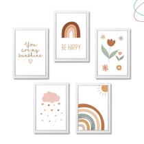 Kit 5 Quadros Decorativos Arco-íris Boho Escandinavo Kit 5 Quadros Decorativos Arco-íris Boho Escandinavo